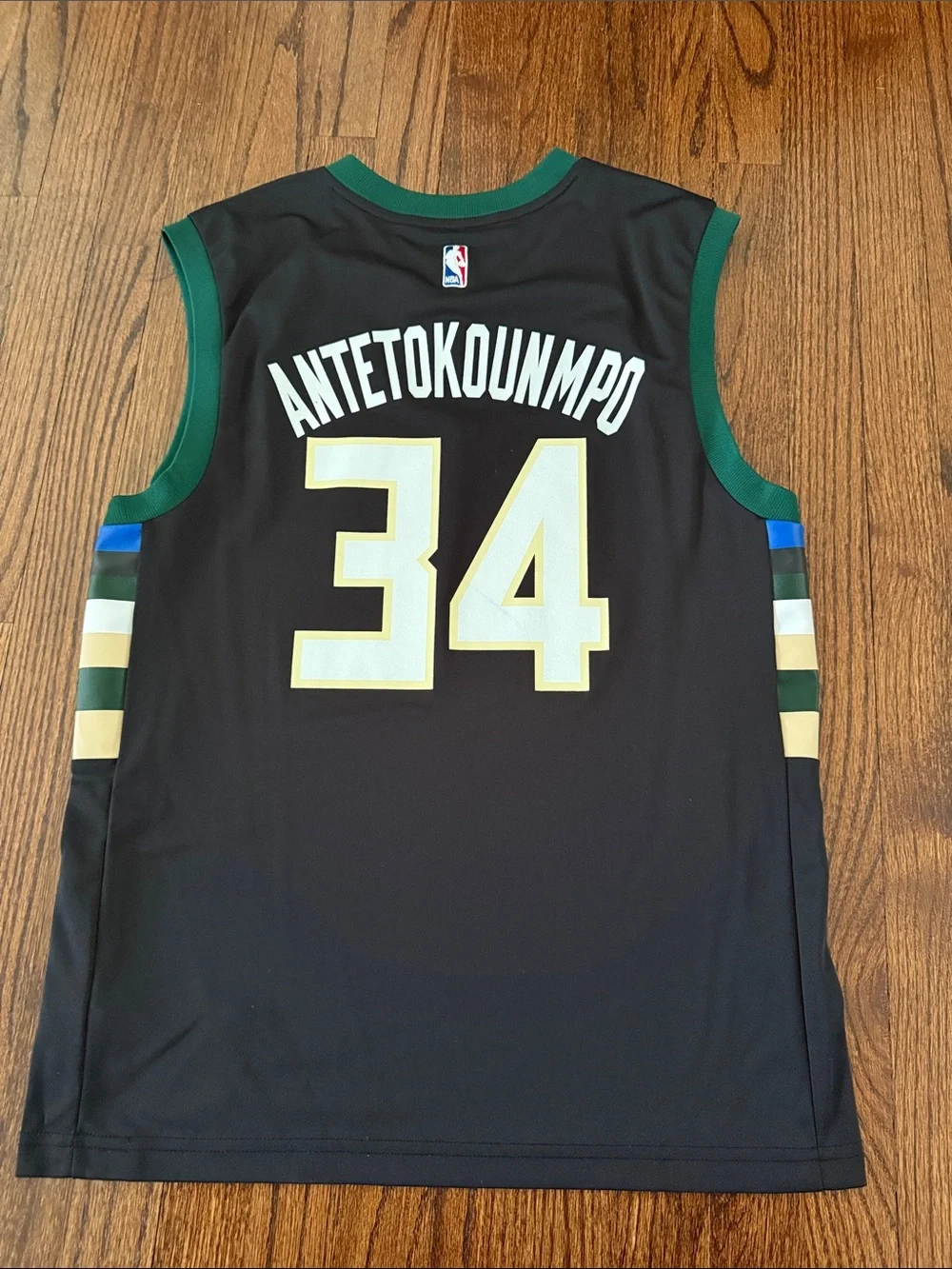 adidas Milwaukee Bucks Black and Green Giannis #34 Jersey - Men